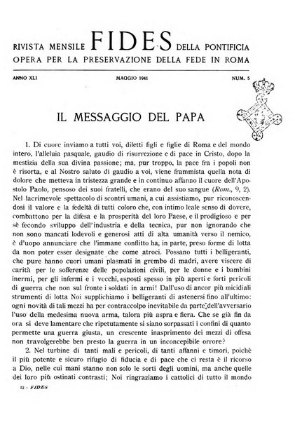 Fides rivista mensile della Pontificia opera per la preservazione della fede in Roma