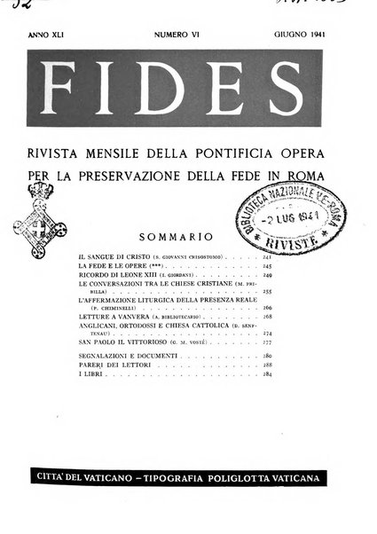 Fides rivista mensile della Pontificia opera per la preservazione della fede in Roma