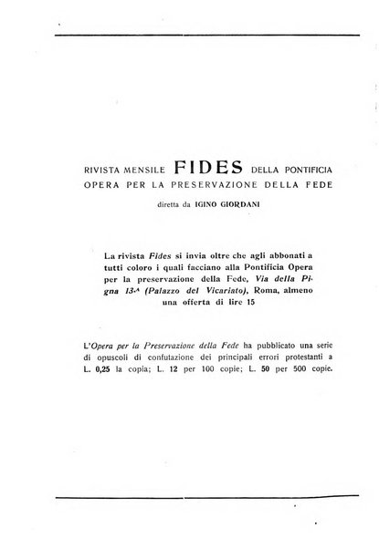 Fides rivista mensile della Pontificia opera per la preservazione della fede in Roma