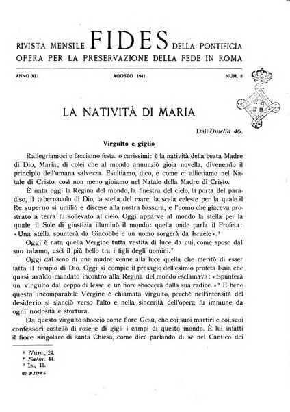 Fides rivista mensile della Pontificia opera per la preservazione della fede in Roma