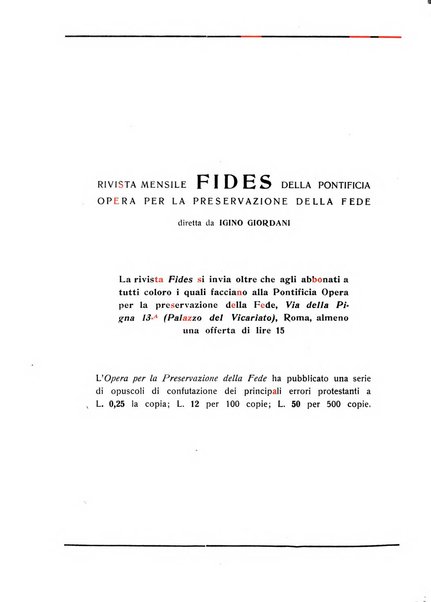 Fides rivista mensile della Pontificia opera per la preservazione della fede in Roma