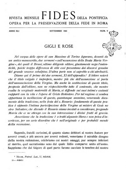 Fides rivista mensile della Pontificia opera per la preservazione della fede in Roma