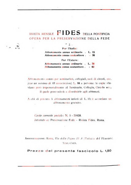 Fides rivista mensile della Pontificia opera per la preservazione della fede in Roma