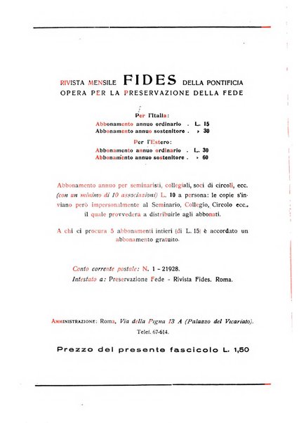 Fides rivista mensile della Pontificia opera per la preservazione della fede in Roma