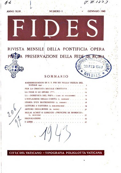 Fides rivista mensile della Pontificia opera per la preservazione della fede in Roma