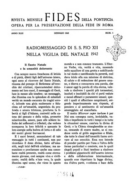 Fides rivista mensile della Pontificia opera per la preservazione della fede in Roma