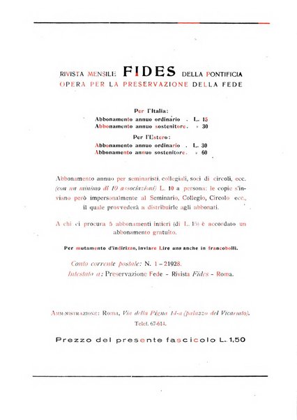 Fides rivista mensile della Pontificia opera per la preservazione della fede in Roma