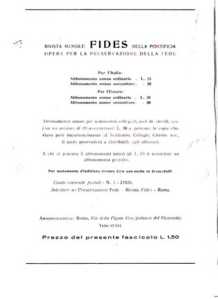 Fides rivista mensile della Pontificia opera per la preservazione della fede in Roma