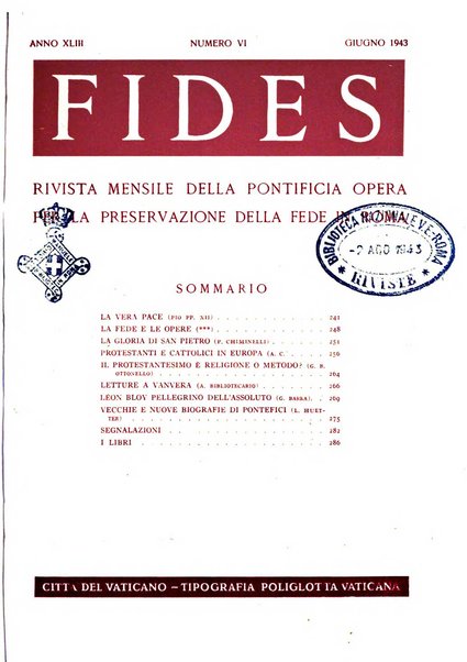 Fides rivista mensile della Pontificia opera per la preservazione della fede in Roma