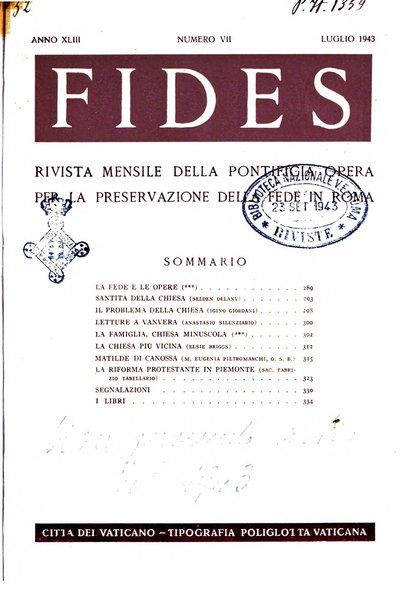 Fides rivista mensile della Pontificia opera per la preservazione della fede in Roma