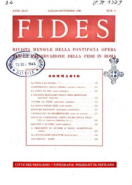 Fides rivista mensile della Pontificia opera per la preservazione della fede in Roma