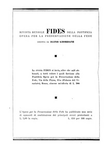 Fides rivista mensile della Pontificia opera per la preservazione della fede in Roma