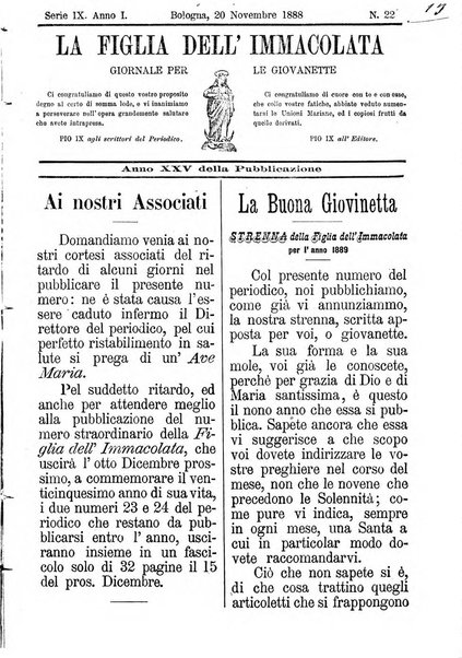 La figlia dell'immacolata periodico bolognese per le giovinette cattoliche