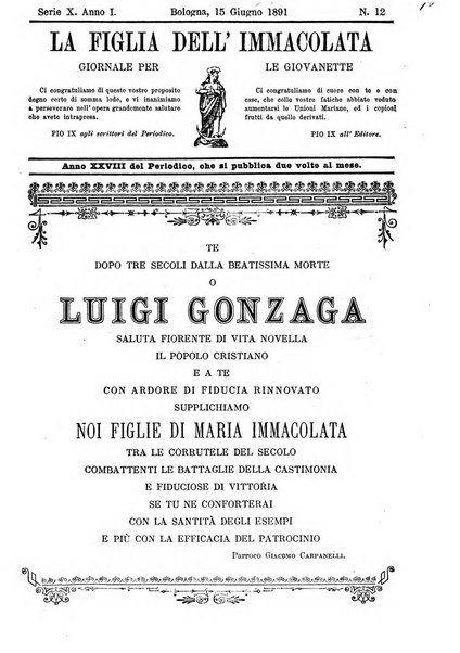 La figlia dell'immacolata periodico bolognese per le giovinette cattoliche