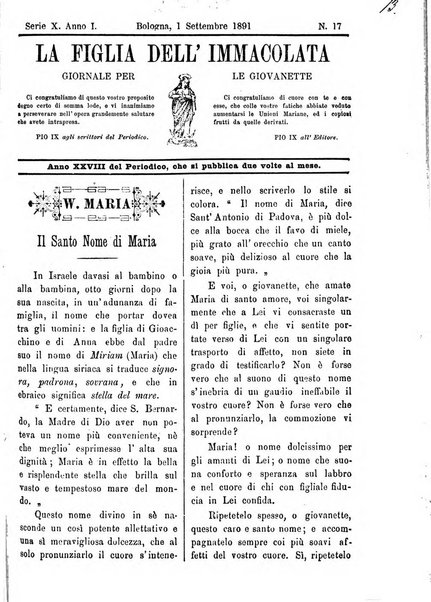 La figlia dell'immacolata periodico bolognese per le giovinette cattoliche