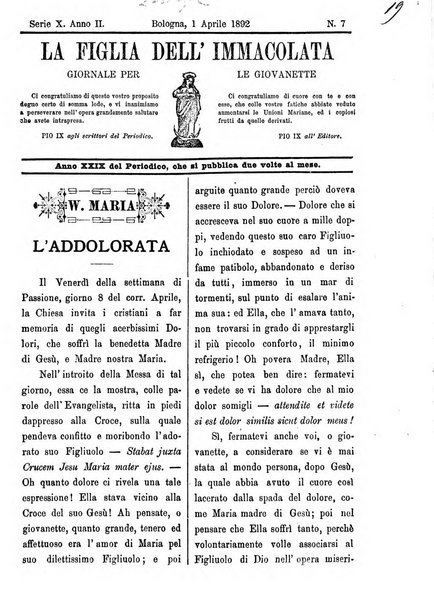 La figlia dell'immacolata periodico bolognese per le giovinette cattoliche