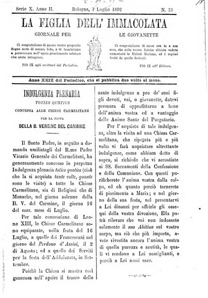 La figlia dell'immacolata periodico bolognese per le giovinette cattoliche