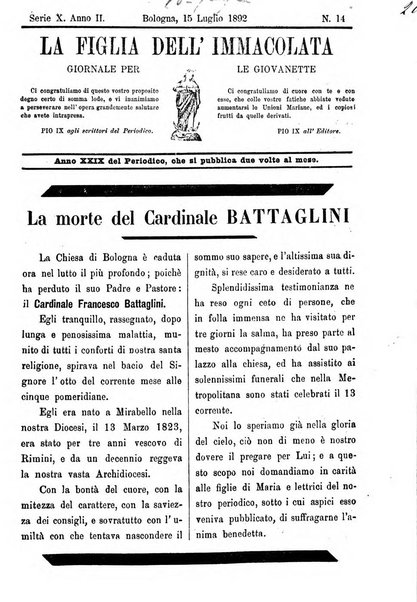 La figlia dell'immacolata periodico bolognese per le giovinette cattoliche