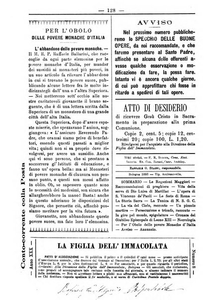 La figlia dell'immacolata periodico bolognese per le giovinette cattoliche