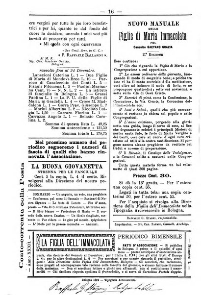 La figlia dell'immacolata periodico bolognese per le giovinette cattoliche