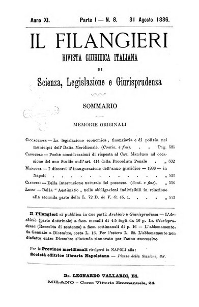 Il Filangieri rivista periodica mensuale di scienze giuridiche e politico-amministrative