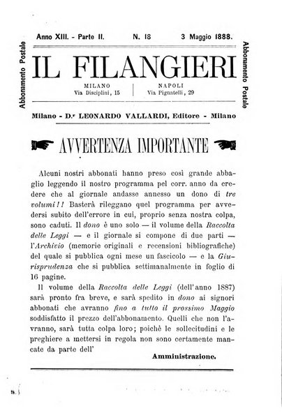 Il Filangieri rivista periodica mensuale di scienze giuridiche e politico-amministrative