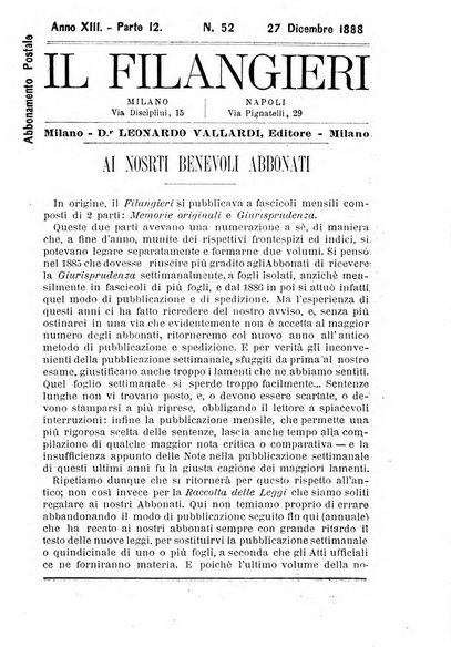 Il Filangieri rivista periodica mensuale di scienze giuridiche e politico-amministrative