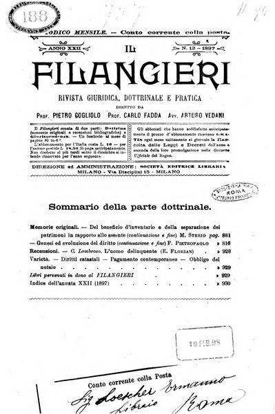 Il Filangieri rivista periodica mensuale di scienze giuridiche e politico-amministrative