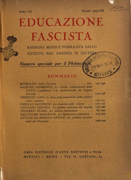 Educazione fascista rivista mensile di cultura politica