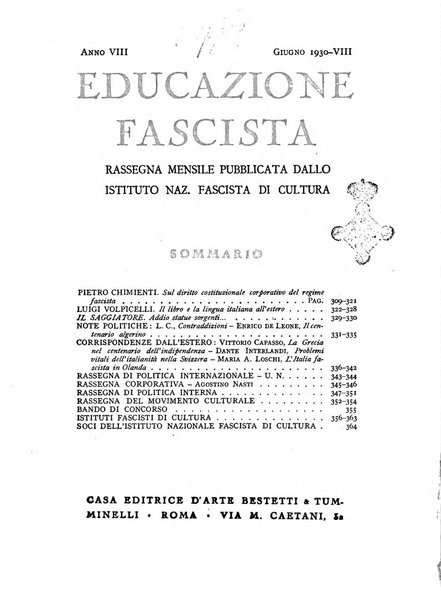 Educazione fascista rivista mensile di cultura politica