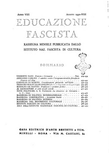 Educazione fascista rivista mensile di cultura politica