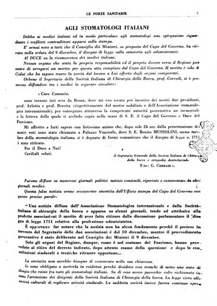 Le forze sanitarie organo ufficiale del Sindacato nazionale fascista dei medici e degli ordini dei medici