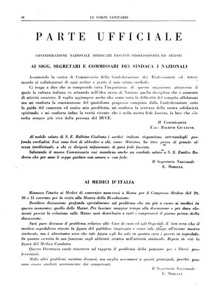 Le forze sanitarie organo ufficiale del Sindacato nazionale fascista dei medici e degli ordini dei medici