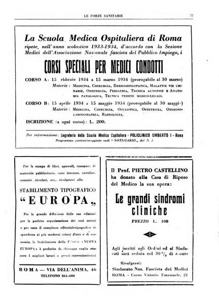 Le forze sanitarie organo ufficiale del Sindacato nazionale fascista dei medici e degli ordini dei medici