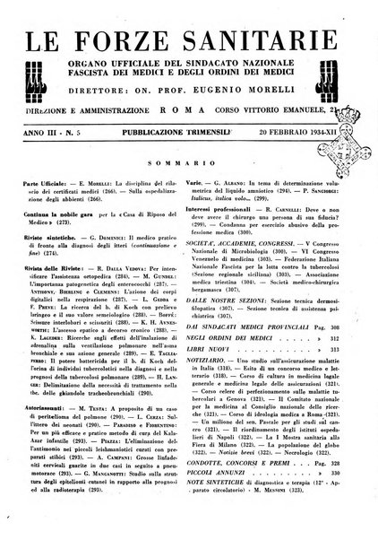 Le forze sanitarie organo ufficiale del Sindacato nazionale fascista dei medici e degli ordini dei medici