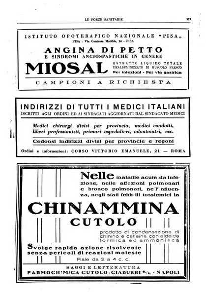 Le forze sanitarie organo ufficiale del Sindacato nazionale fascista dei medici e degli ordini dei medici