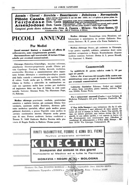 Le forze sanitarie organo ufficiale del Sindacato nazionale fascista dei medici e degli ordini dei medici