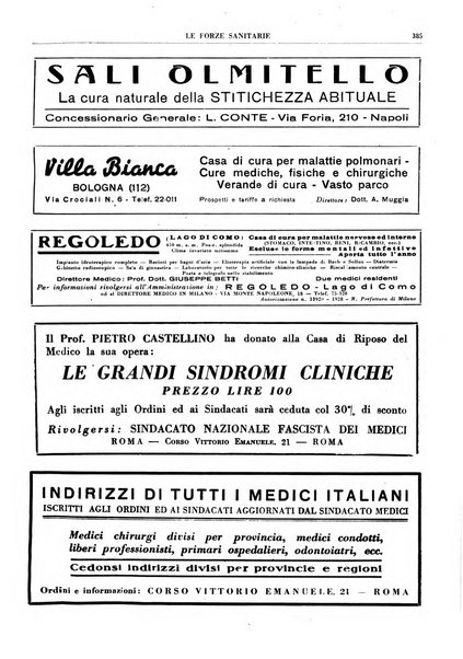 Le forze sanitarie organo ufficiale del Sindacato nazionale fascista dei medici e degli ordini dei medici