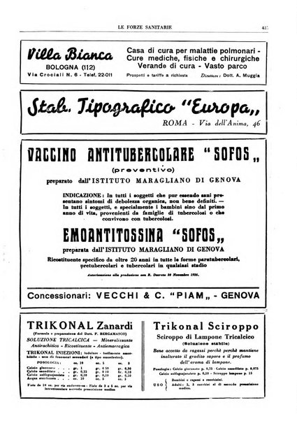 Le forze sanitarie organo ufficiale del Sindacato nazionale fascista dei medici e degli ordini dei medici