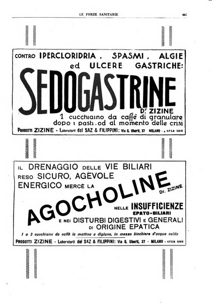 Le forze sanitarie organo ufficiale del Sindacato nazionale fascista dei medici e degli ordini dei medici