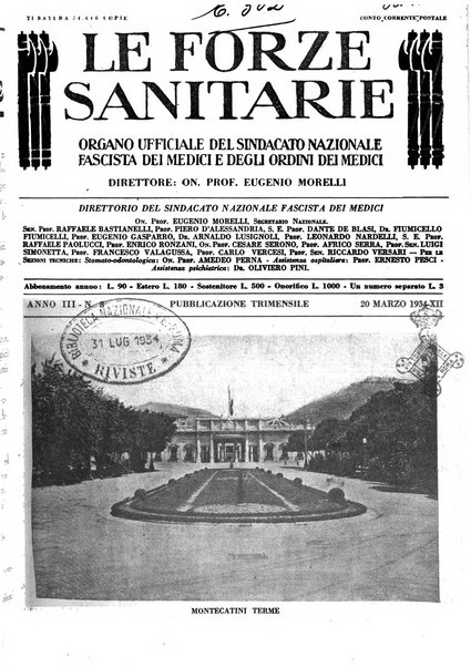 Le forze sanitarie organo ufficiale del Sindacato nazionale fascista dei medici e degli ordini dei medici