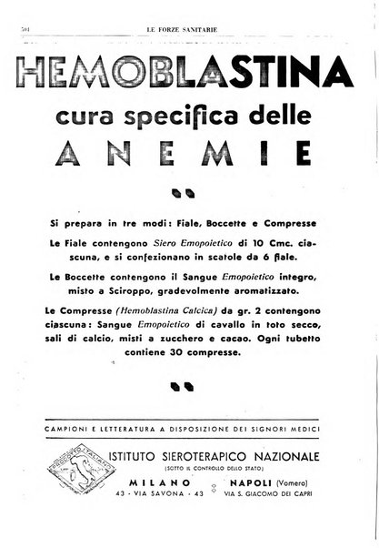 Le forze sanitarie organo ufficiale del Sindacato nazionale fascista dei medici e degli ordini dei medici