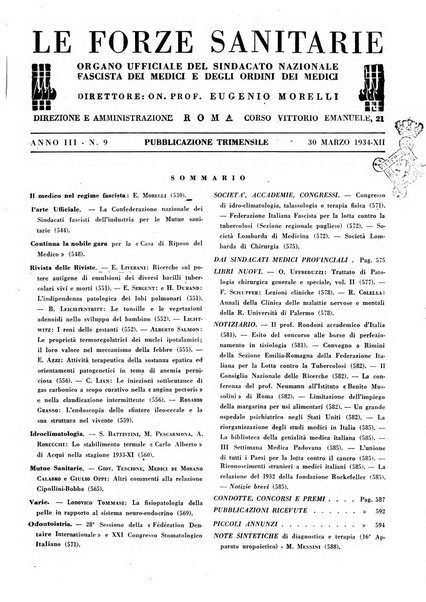 Le forze sanitarie organo ufficiale del Sindacato nazionale fascista dei medici e degli ordini dei medici