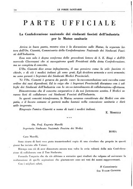 Le forze sanitarie organo ufficiale del Sindacato nazionale fascista dei medici e degli ordini dei medici