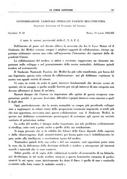 Le forze sanitarie organo ufficiale del Sindacato nazionale fascista dei medici e degli ordini dei medici