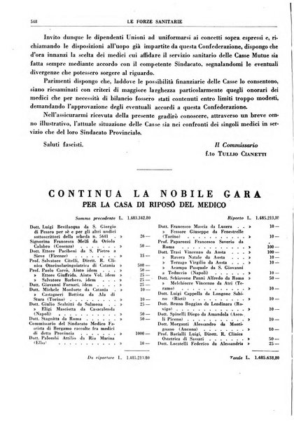 Le forze sanitarie organo ufficiale del Sindacato nazionale fascista dei medici e degli ordini dei medici