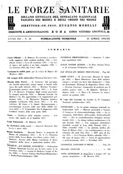 Le forze sanitarie organo ufficiale del Sindacato nazionale fascista dei medici e degli ordini dei medici