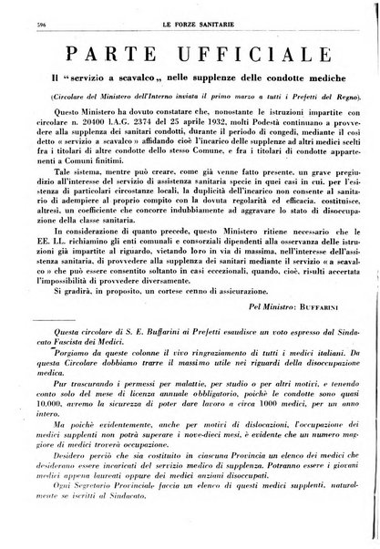 Le forze sanitarie organo ufficiale del Sindacato nazionale fascista dei medici e degli ordini dei medici