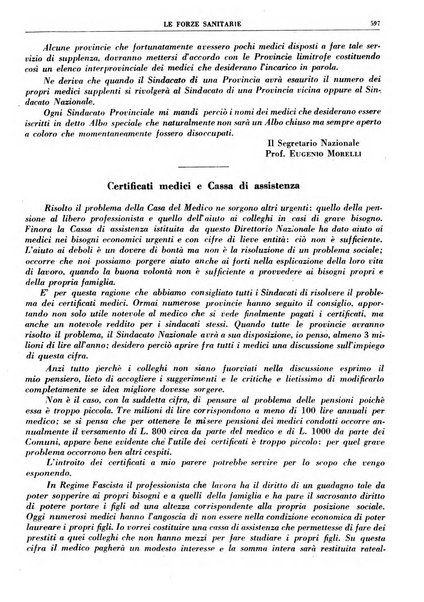 Le forze sanitarie organo ufficiale del Sindacato nazionale fascista dei medici e degli ordini dei medici