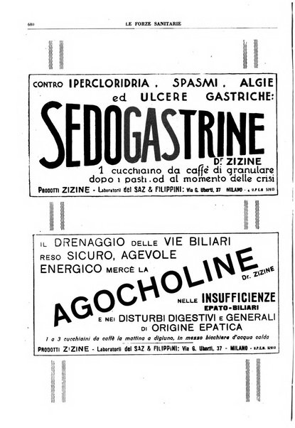 Le forze sanitarie organo ufficiale del Sindacato nazionale fascista dei medici e degli ordini dei medici